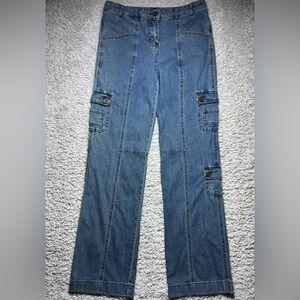 Metro Style Jeans Womens 8 Tall Cargo Stretch Flap Pockets High Rise Flare Denim